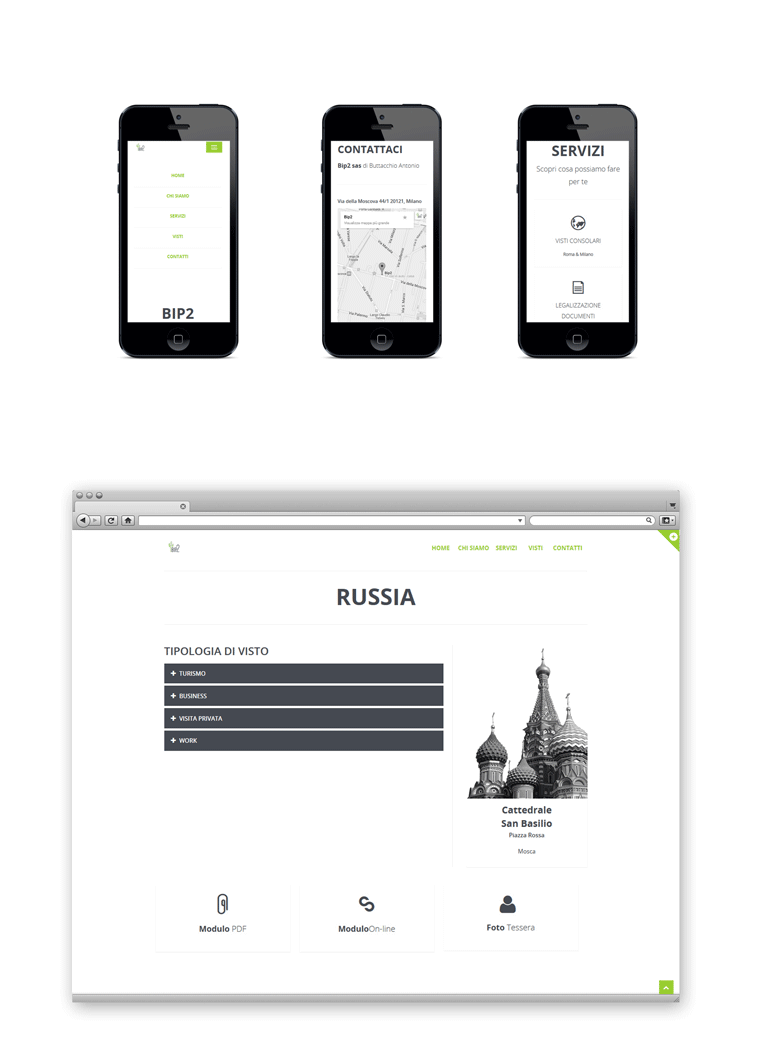 versione del sito web agenzia bip2 responsiv per i telefoni
